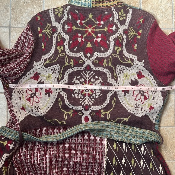 Anthropologie Sparrow Patchwork Jacquard Sweater Coat Belted Cardigan Pockets - Picture 15 of 15